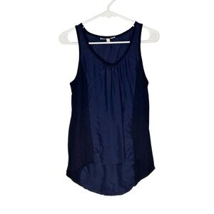 Soft Joie Navy Blue Black Silk Linen Blend High Low Tank Top Womens Small